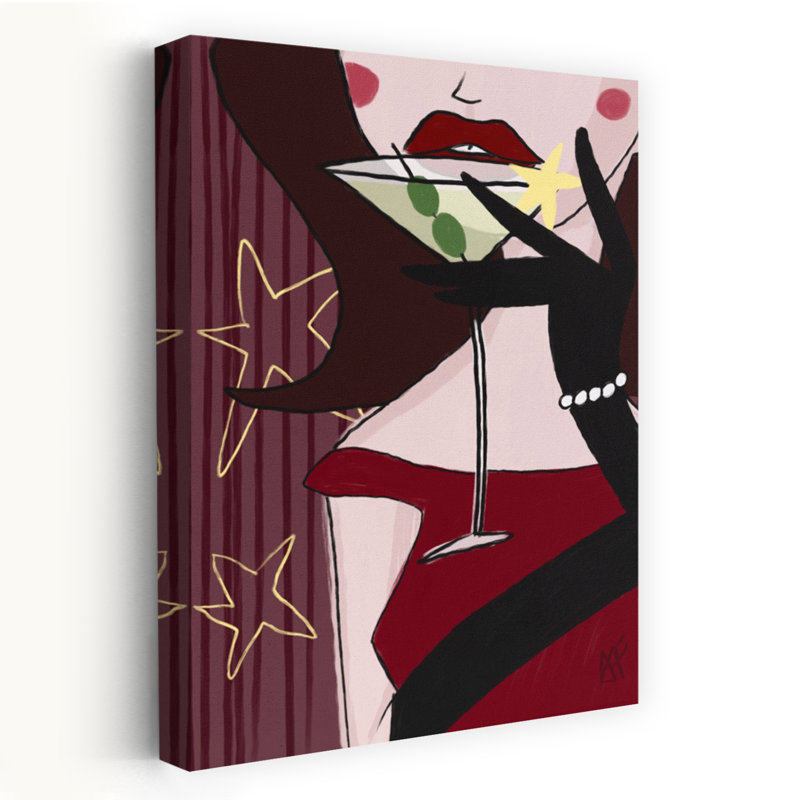 Glamour Martini Lady, paysage rétro rétro, art mural nature, 36" H x 24" W