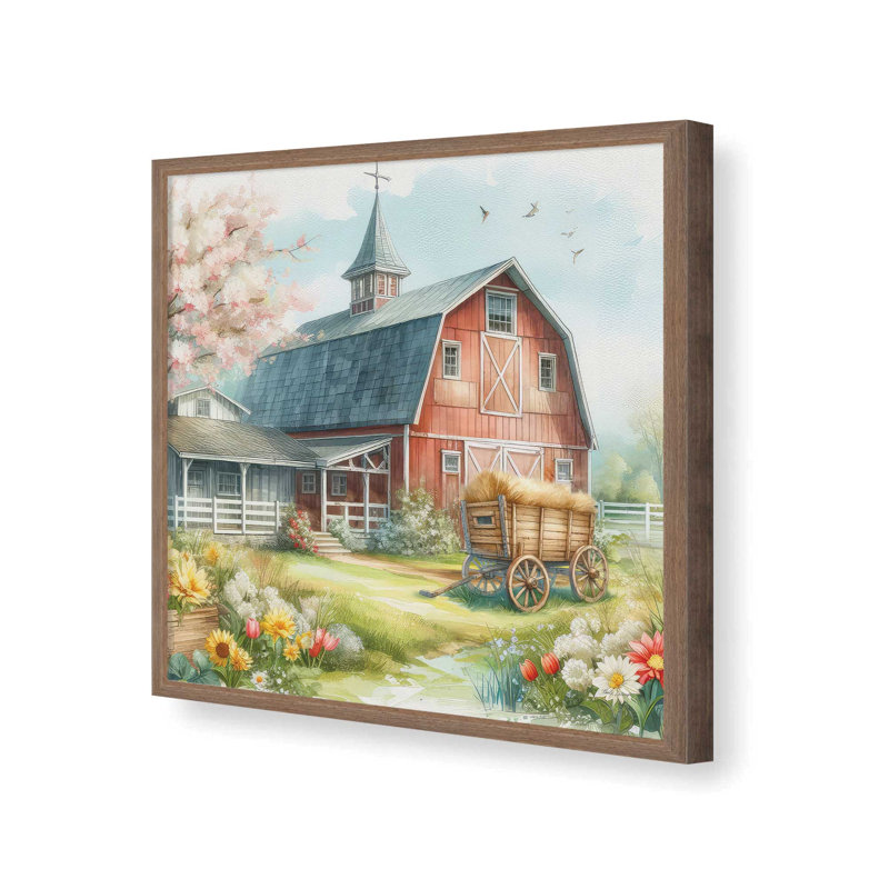 «Spring Barn I» par Nicole DeCamp, reproduction d'art, L 36 x H 36, Brun, Impression encadrée