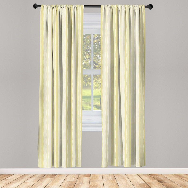 Pinstripe Semi-Sheer Rod Pocket Curtain Panels, Pale Yellow, 28" x 84"