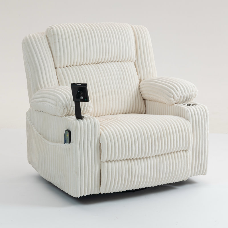 Fauteuil inclinable pivotant électrique surdimensionné de 39,3 po de largeur avec chaleur et massage, Crème