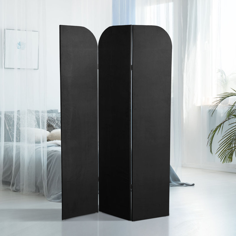 Cloison pliante en velours 3 panneaux Wayt, Noir