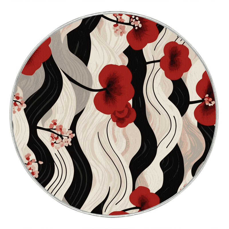 Tapis tissé à motif de pétales, Rond 7 pi