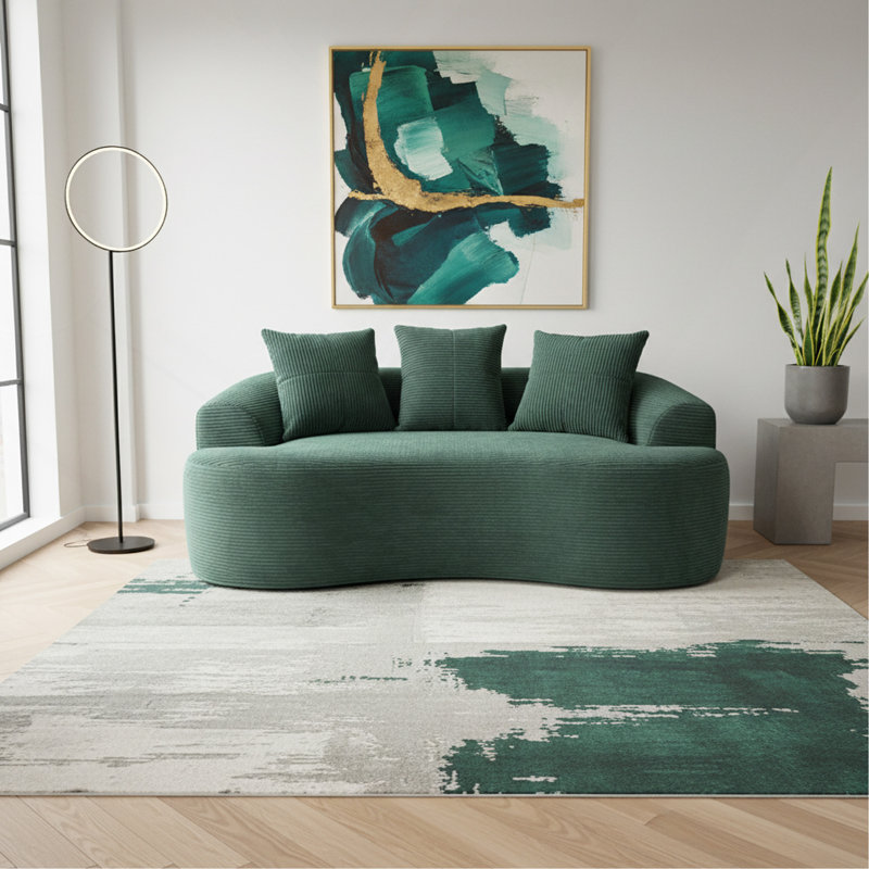 Canapé incurvé 65,35 po avec coussins à ressorts ensachés pour siège moelleux, petit canapé avec 3 coussins décoratifs, sans assemblage, vert foncé