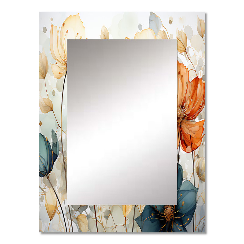 «Teal Orange Petal Mosaics I», miroir décoratif Botanicals, miroir mural bleu sarcelle, impression d'art en métal