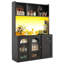 120×35×167cm White & Black Tall Buffet Display Cabinet with Sliding Glass Doors, App-Controlled Music Sync LED Lights & Adjustable Inner Shelves