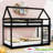 Twin Over Twin Wood Bunk Bed With Ladder, Guardrails And Roof Shaped Design-963207940