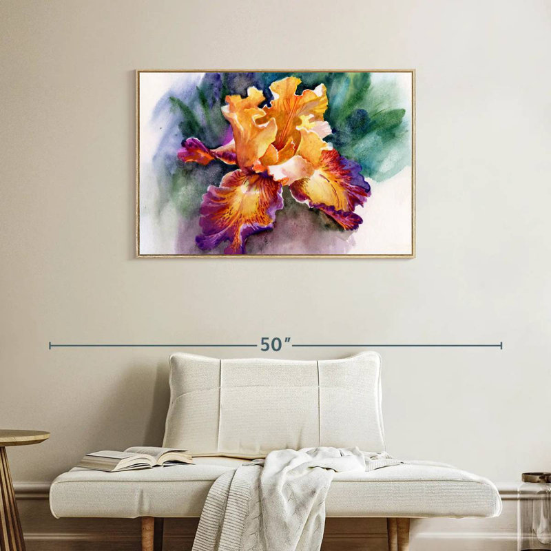 Fleur d'iris jaune, Cadre flottant en bois naturel, 37 po x 25 po