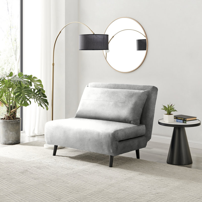 Berlyn Armchair and Single Futon - Luxury Modern Design, Grey Velvet