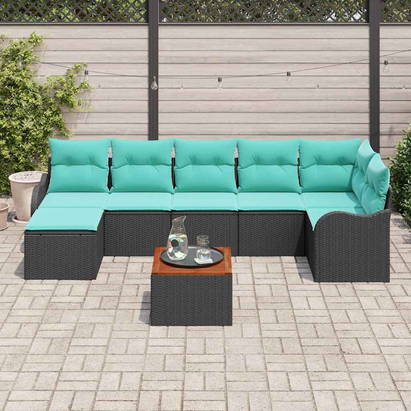 Ensemble de canapé de jardin vidaXL 8 pièces en rotin de polyester noir et turquoise
