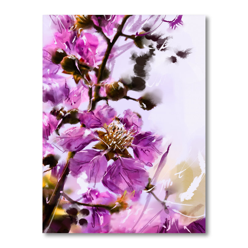 Fleurs mauves II - Peinture, H 32 po x l 16 po x P 1 po, Toile tendue