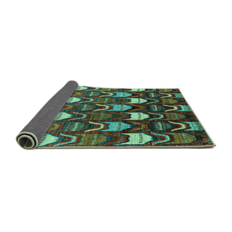 Tapis turquoise tissé à la machine Deeshawn, Rond 4 pi