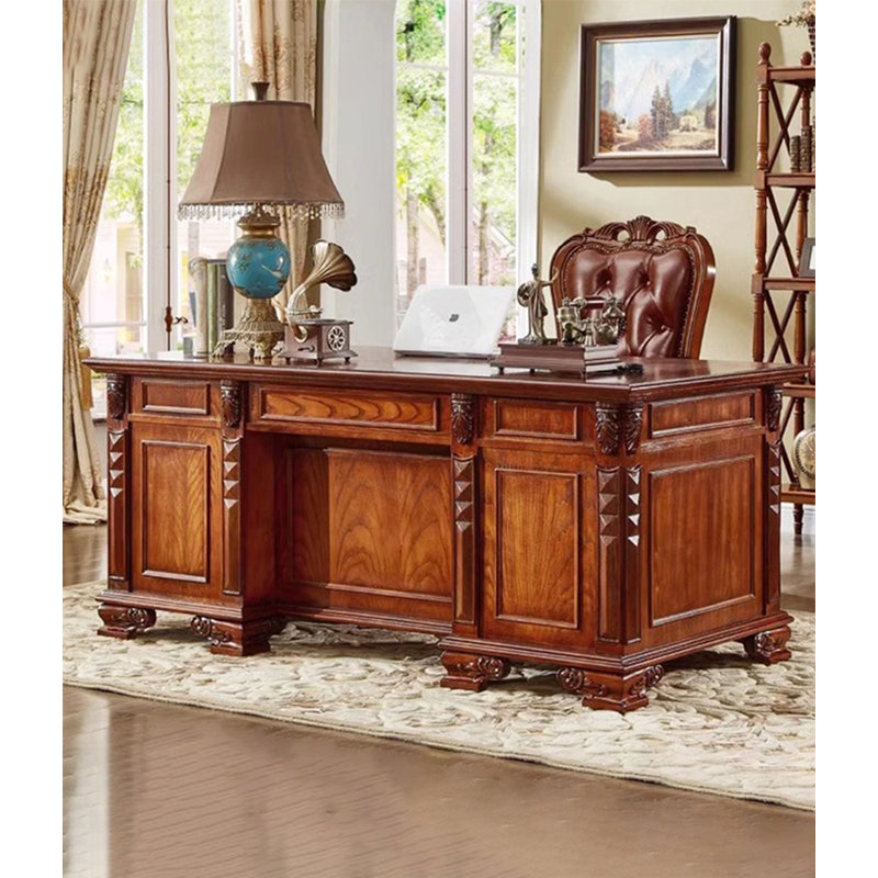 Bureau d'ordinateur en bois massif de style américain, H 30,71 po x l 62,99 po x P 31,5 po, Tanné