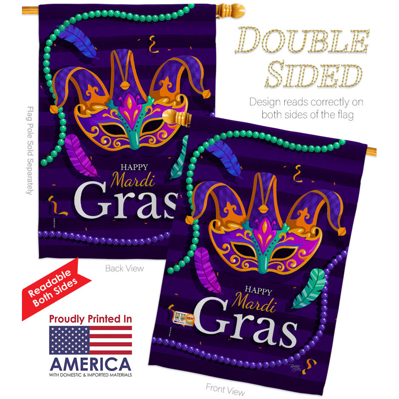Double Sided 40'' H x 28'' W Polyester Mardi Gras House Flag
