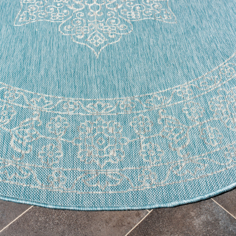 Amedee Performance Oriental Indoor/Outdoor Area Rug, Round 6'7"