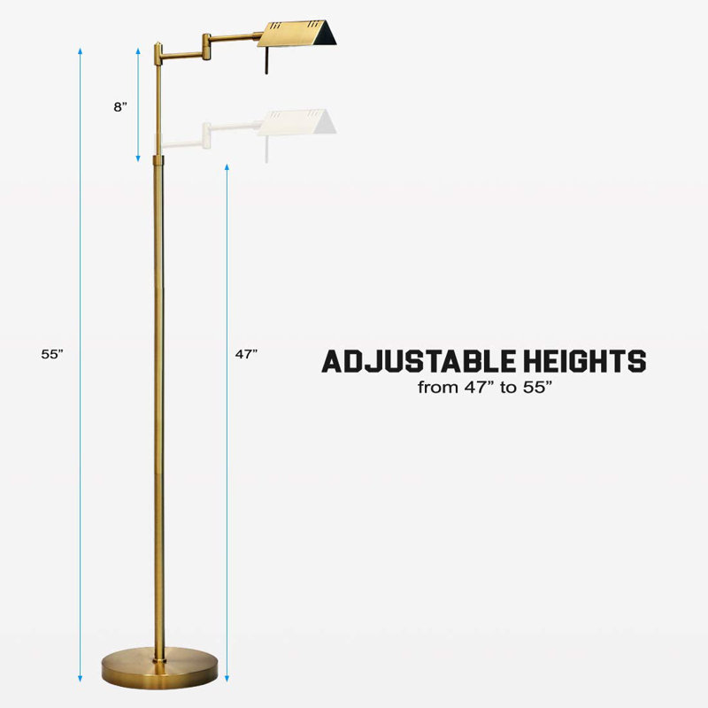 Urick 55" Dimmable LED Pharmacy Floor Lamp, 12W LED, Full Range Dimming, 360 Degree Swing Arms, Adjustable Heights, Standing Lamp for Reading, Sewing, and Craft, ETL Listed
