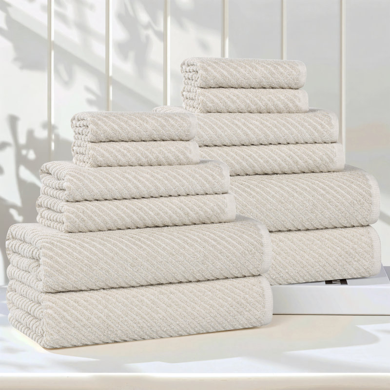  Cotton Blend Super Soft And Absorbent Amelia Collection Towel set (Set Of 12), Beige