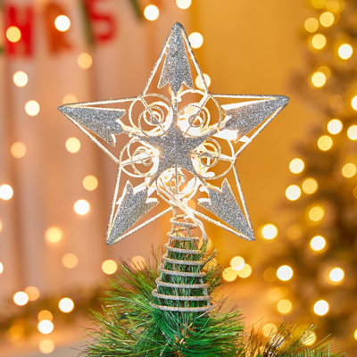 Décoration pour sommet de sapin étoile de Noël, décoration pour sommet d'arbre de Noël 3D, guirlande en métal scintillante de 8 po avec 10 lumières intégrées pour les décorations de sapin de Noël