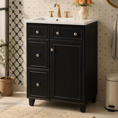 Armoire de meuble-lavabo 24 po avec lavabo en céramique, 2 tiroirs, 1 porte