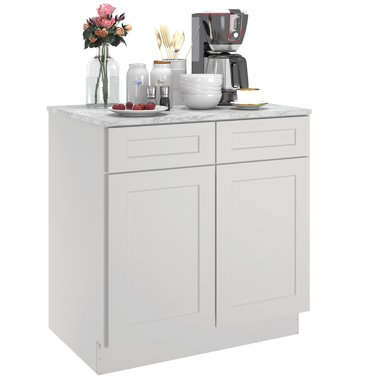HOMEIBRO Plywood Ready to Assemble Kitchen Base Cabinets with 2-Drawers ...