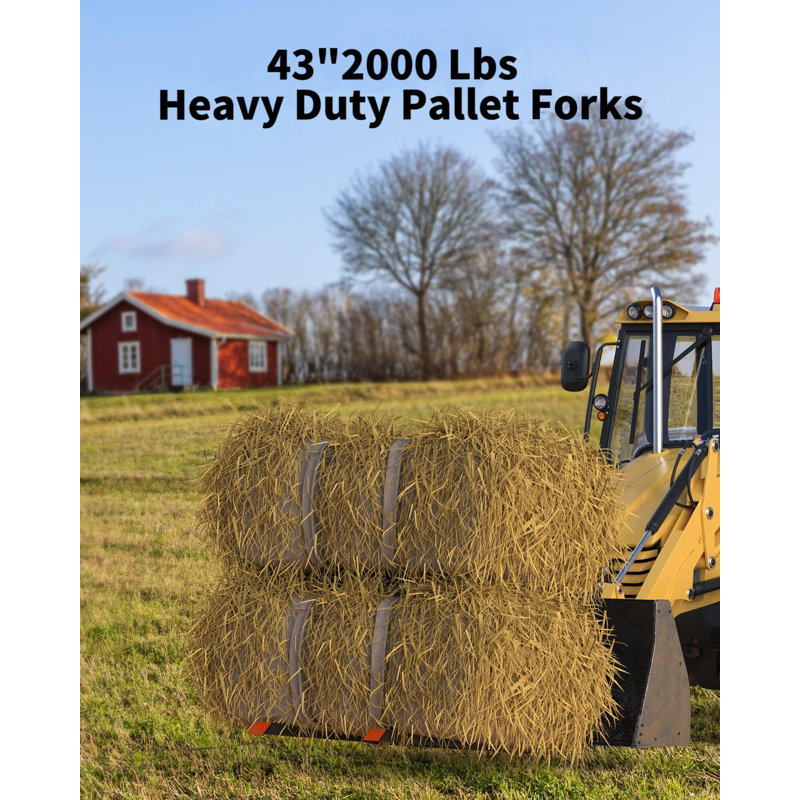 43" Heavy Duty Clamp-On Pallet Forks With Adjustable Stabilizer Bar