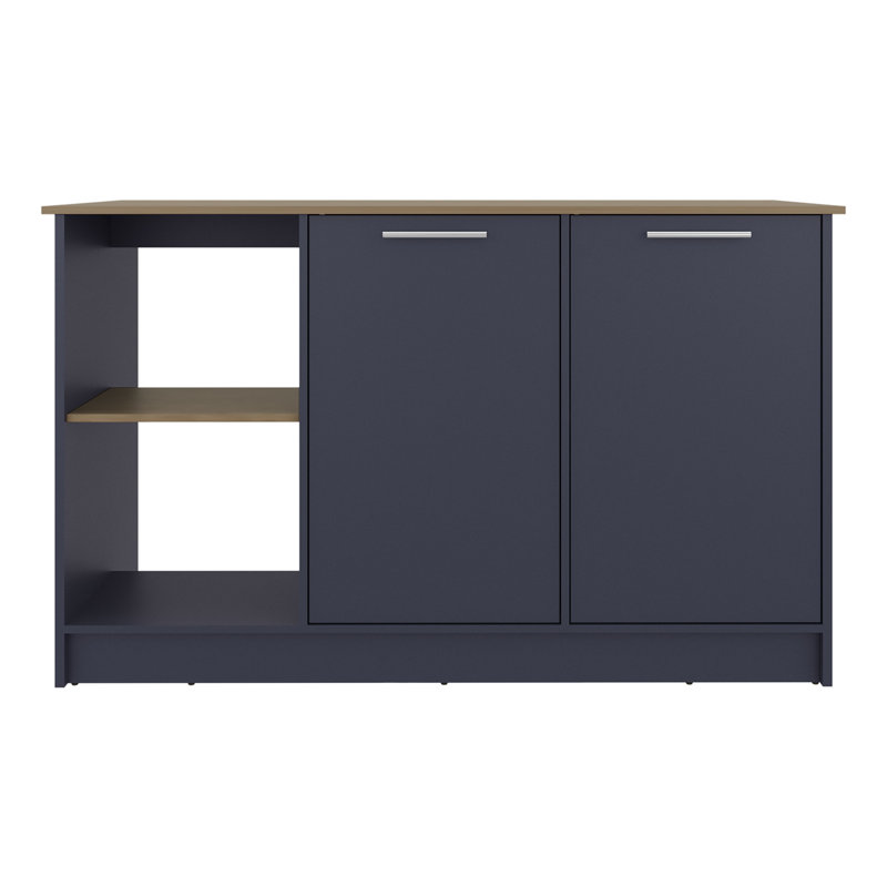 Kitchen Island With Large Dining Countertop, Double Door Cabinet With Interior Storage Shelves And, Two Open Shelves