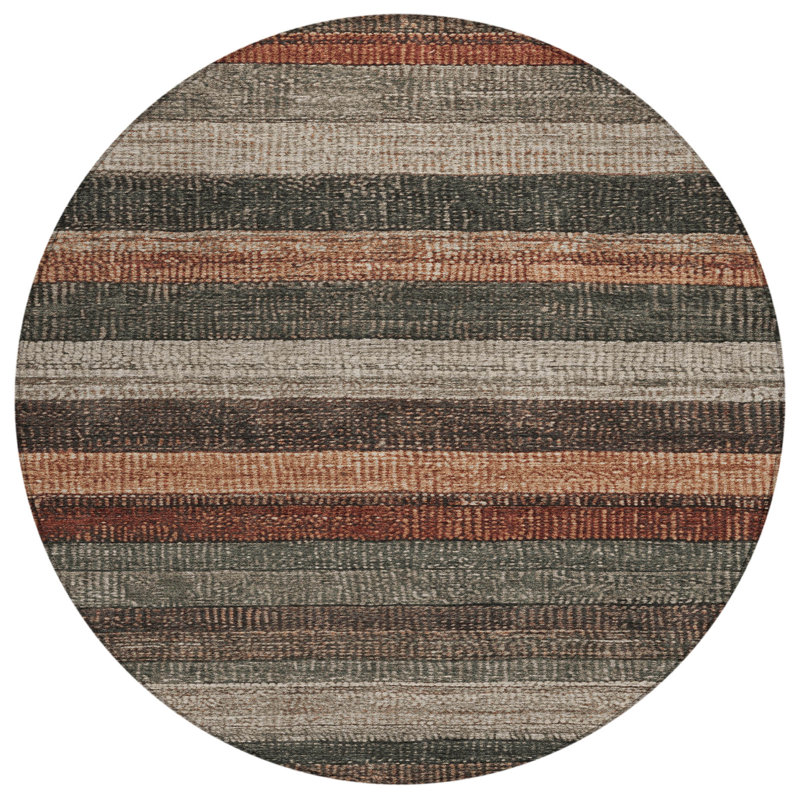 Tapis intérieur lavable rayé rond 8 'rouille et taupe