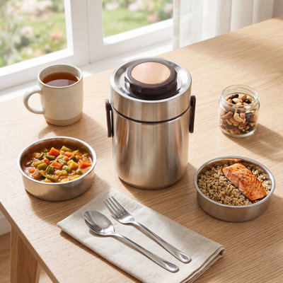 Portable Lunch Box, 2000ml 304 Stainless Steel Vacuum Insulation Lunch Box Portable 3 Layer Vacuum Insulated Barrel