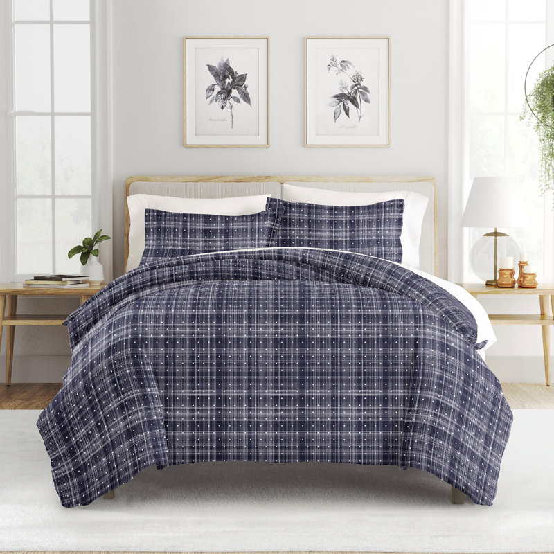 Ensemble de housse de couette à pois Simply Soft, Bleu marine, Housse de couette pour grand lit + 2 taies décora