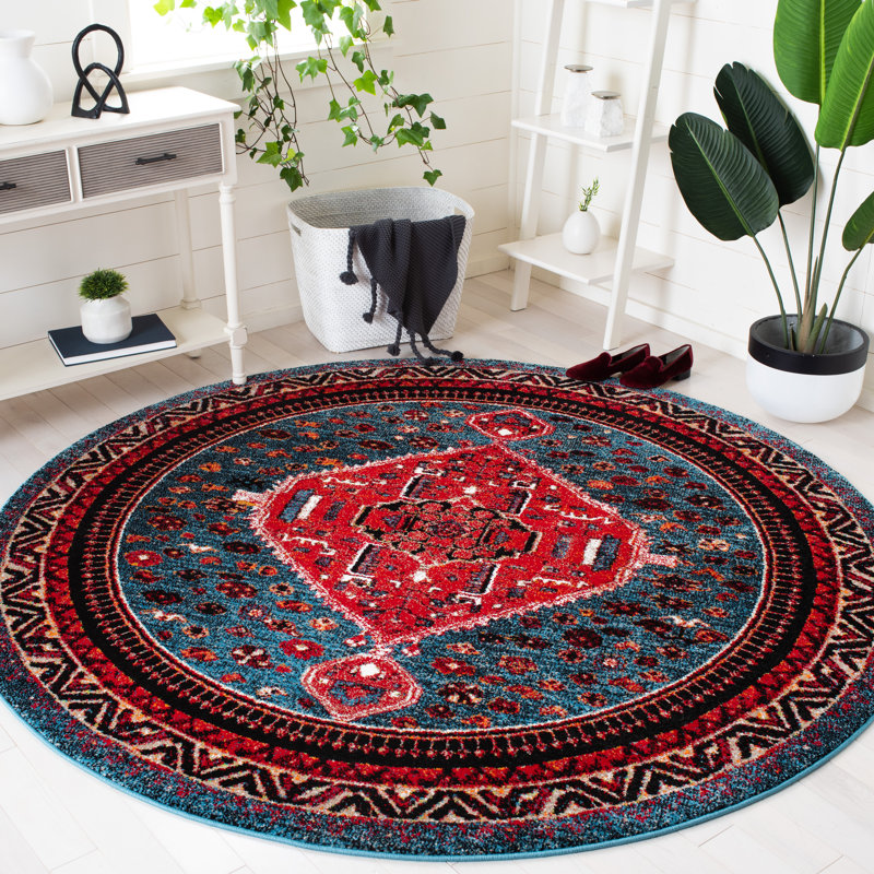 Tapis oriental turquoise / rouge Emereigh, Rond 6 pi 7 po