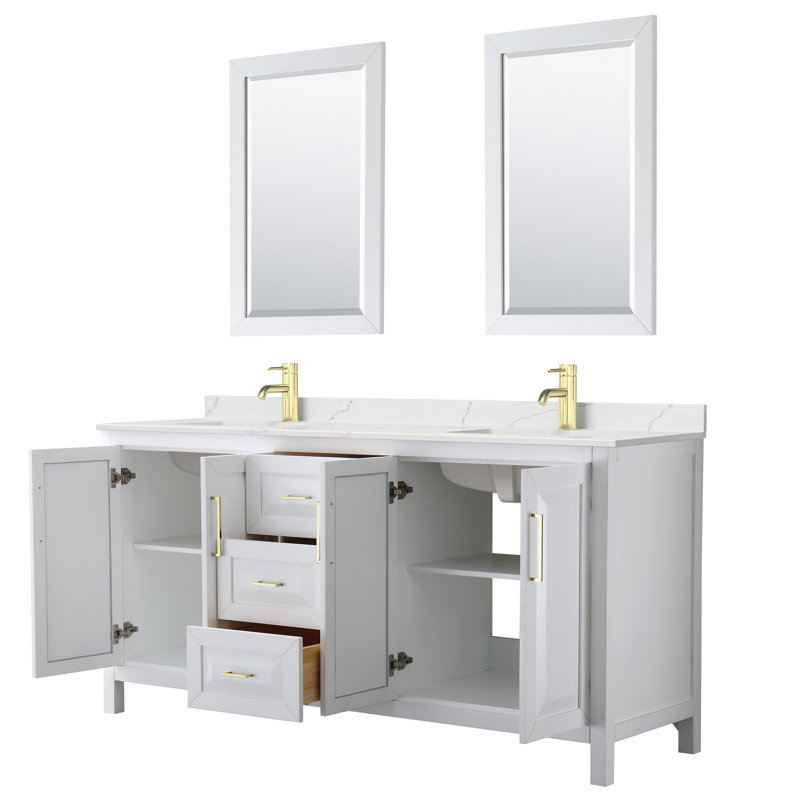 Daria 72'' W Vanity, White, Brushed Gold, Giotto Quartz