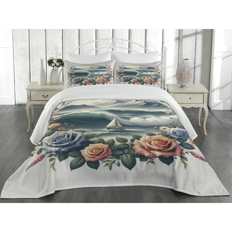 Polyester Floral Coverlet, Queen Coverlet + 2 Standard Shams
