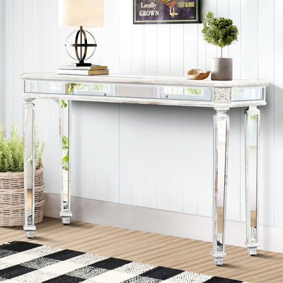 Console de vestibule avec miroir en bois rétro - Table fonctionnelle et élégante de forme ovale, construction solide, l 48 po x H 32,7 po x P 13,93 po