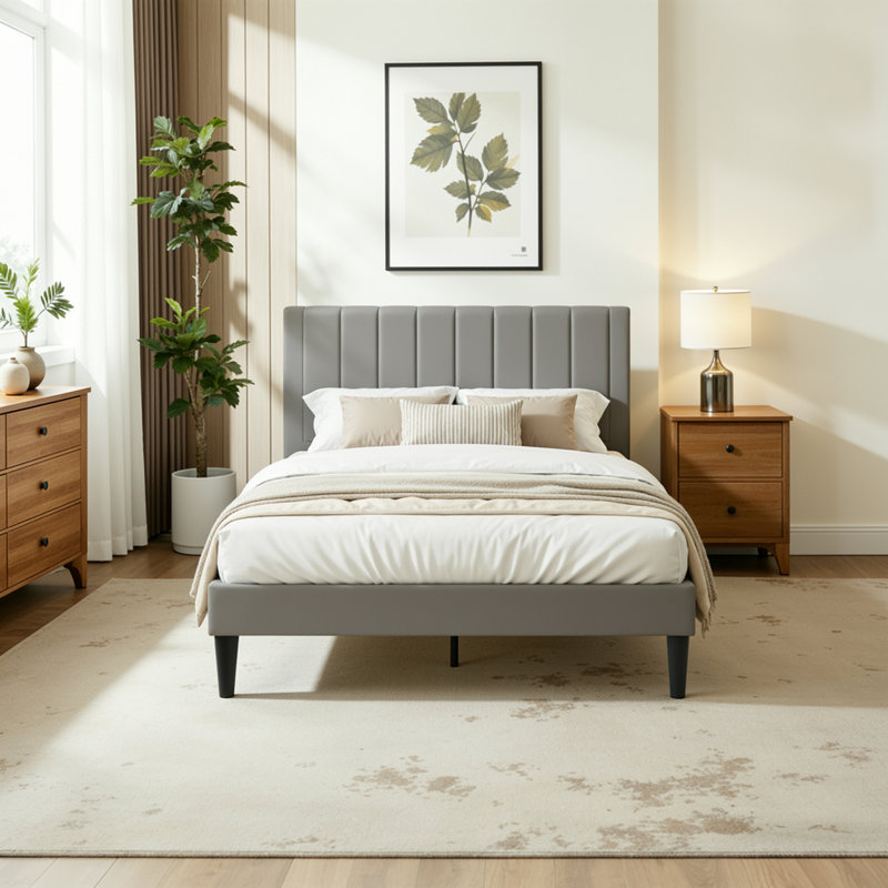 Modern Upholstered Platform Bed With Seamless Headboard, No Box Spring Needed, Full Size, Queen Size, King Size, Full