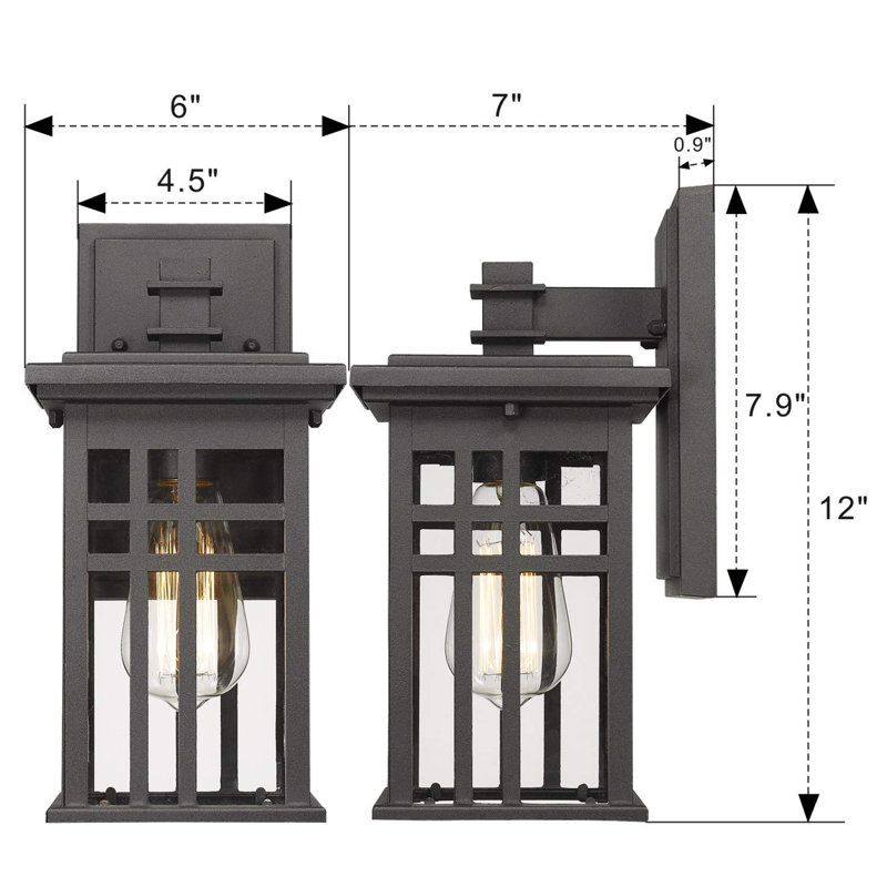 2 Pack Outdoor Wall Sconce, Black