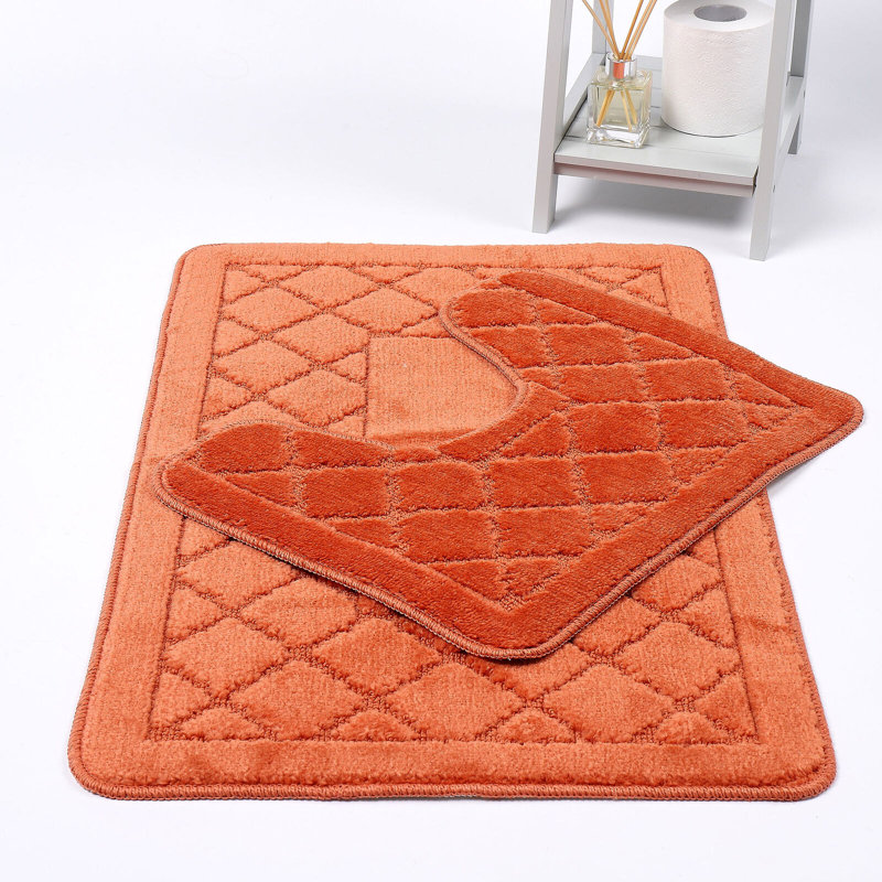 Emily-Rae Non-Slip Bath Rug and Contour Mat, Orange