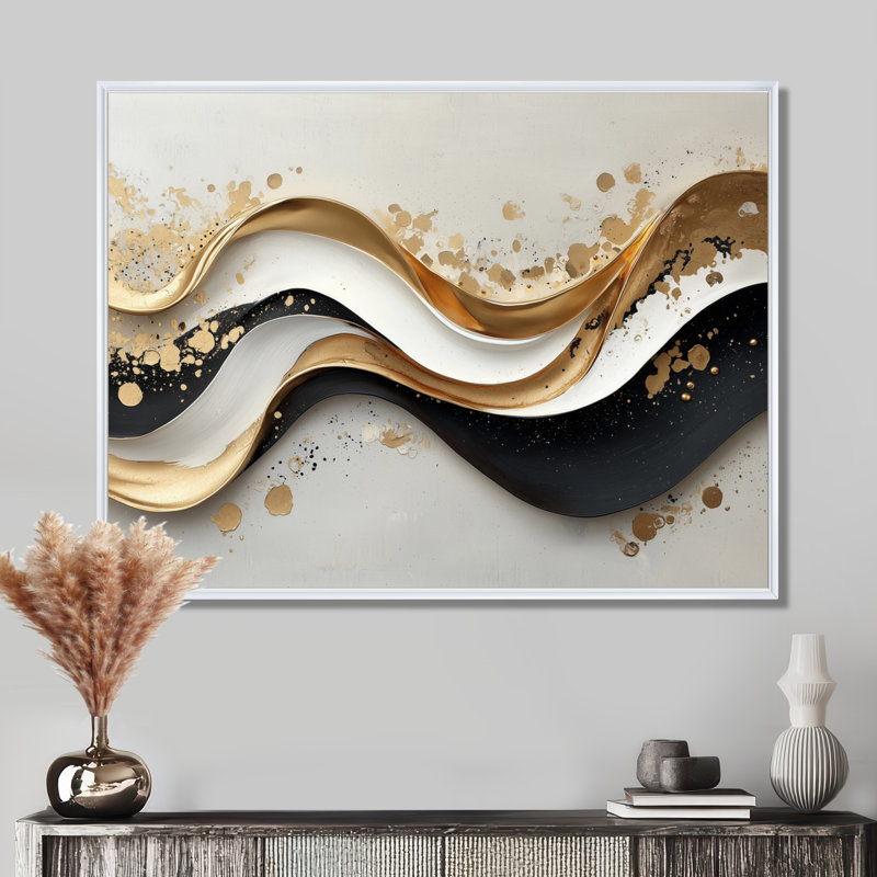 Art mural sur toile transitionnel moderne Goldern, Impression encadrée flottante, H 24 po x l 32 po, Blanc