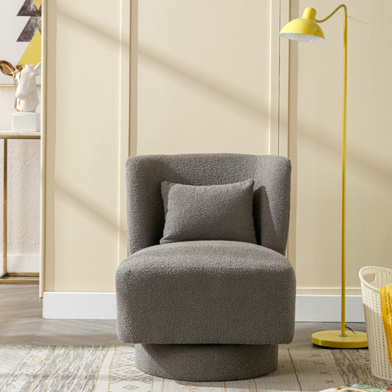 Daresha Upholstered Swivel Barrel Chair, Gray Polyester