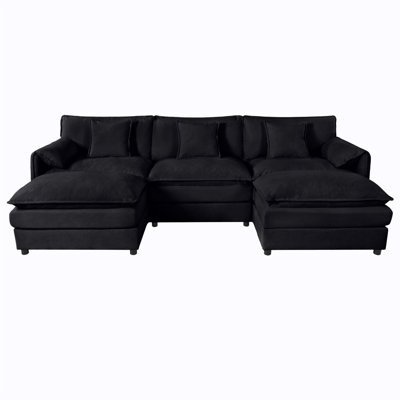 Modular Sectional Sofa with 2 Movable Ottomans for Living Room