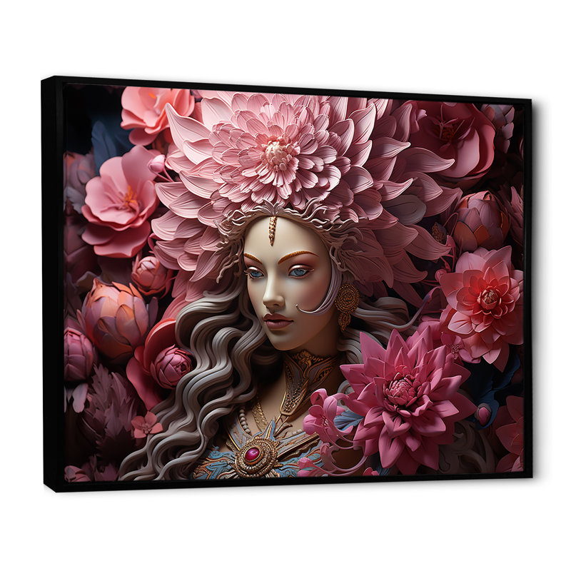«Devis Divine Dahlia Hinduism I», reproduction sur toile, Cadre flottant noir, H 34 po x l 44 po x P 1,5 po