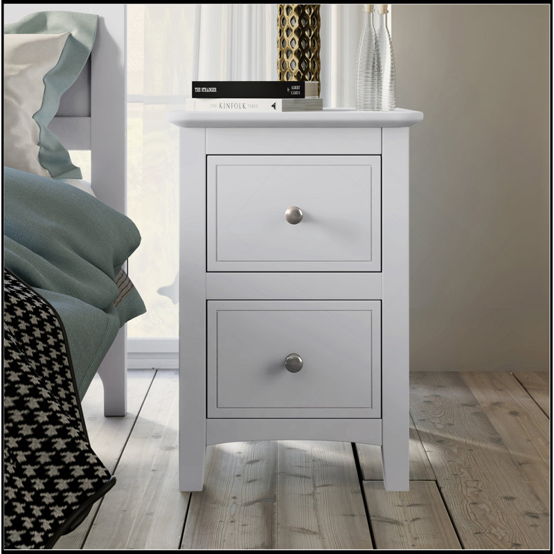 Table de chevet 2 tiroirs en bois massif blanc