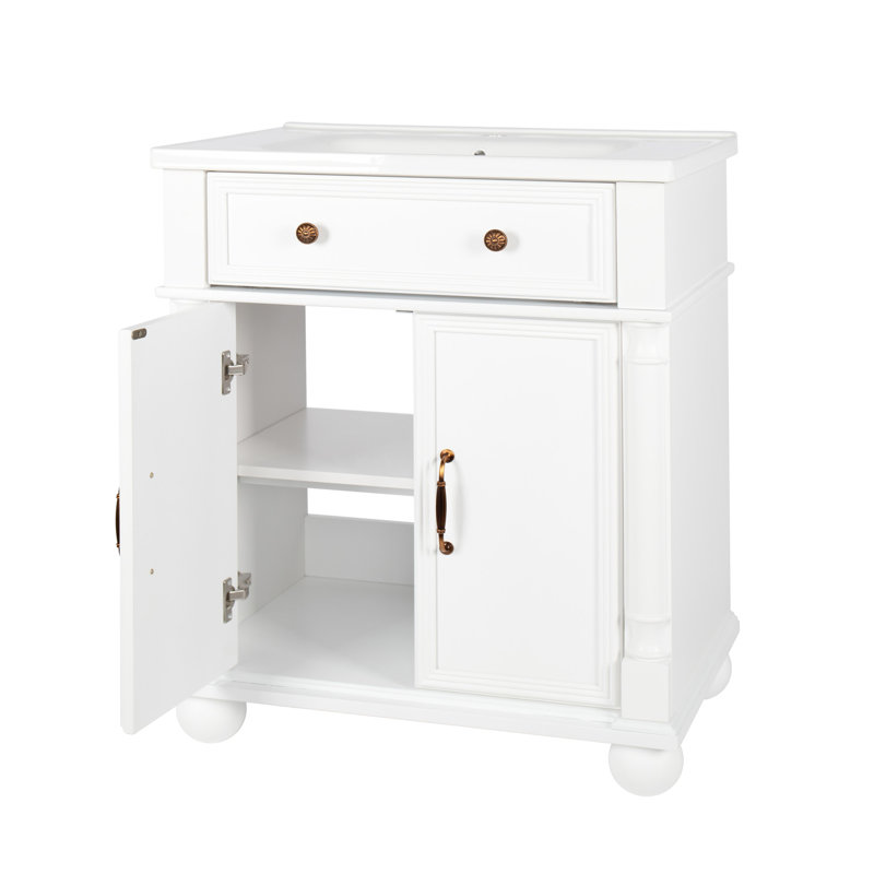Lavabo de salle de bain 27,8 "Mid-Century avec base romaine, Blanc