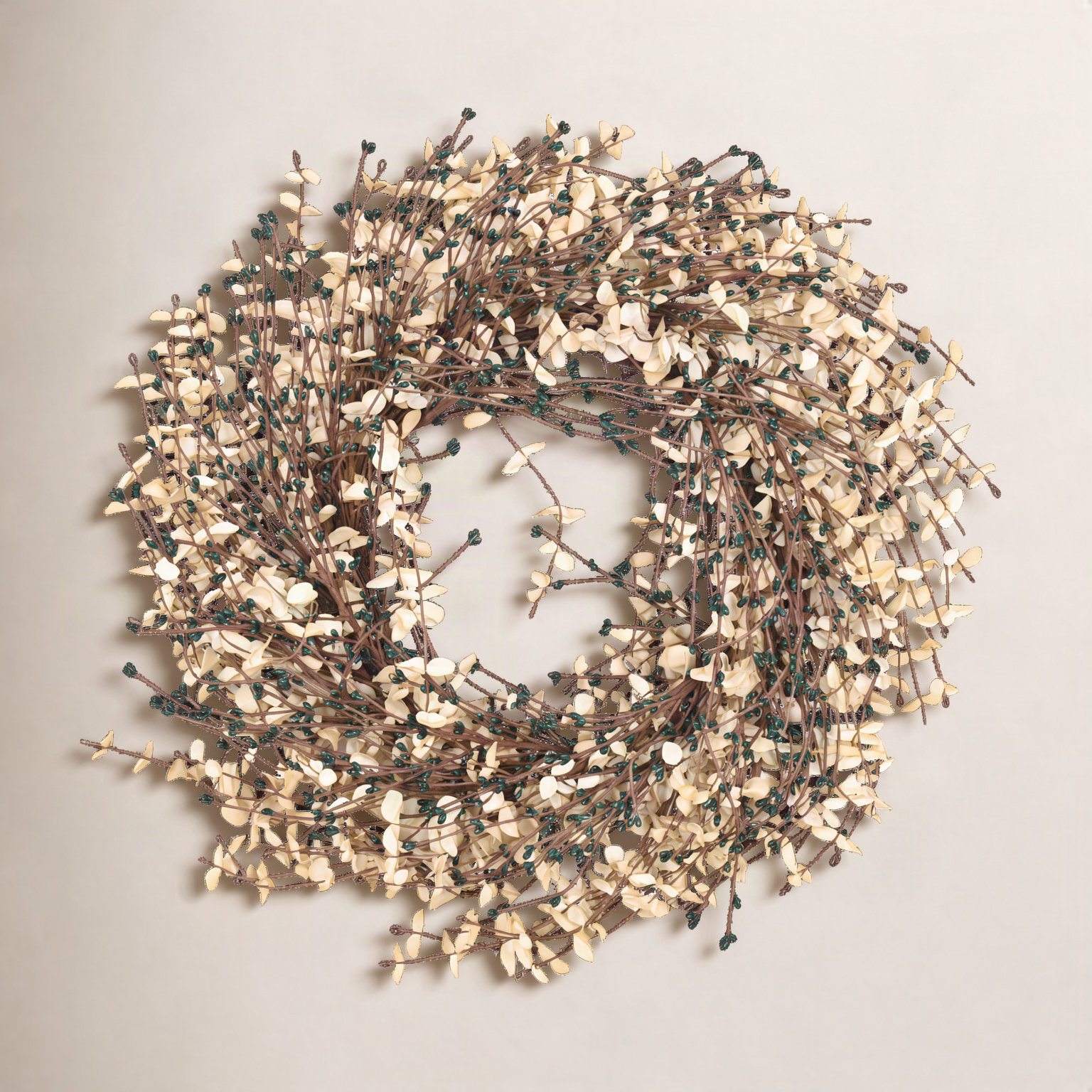 24" Grass, Berry, Twig Thanksgiving Wreath, Dark Green