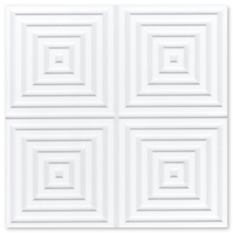 Carreau carré à motif de ciment carré à motif de vagues droites 8 po x 8 po, Blanc