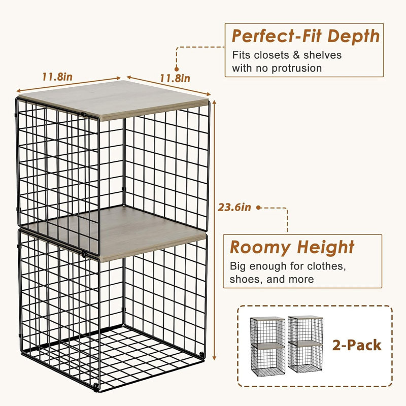 Ensemble de 4 organisateurs de garde-robe et rangement avec plateau en bois, organisateur de tablette de placard empilable, conception à double rangement, organisateur de panier de rangement pour vêtements pour garde-robe, robuste, blanc