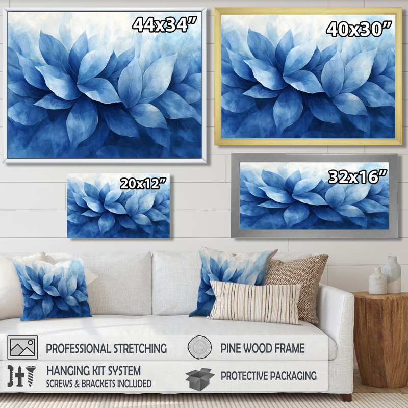 Bleu et brun, délicates pétales de fleurs - herbes, art mural, H 34 po x l 44 po, Reproduction encadrée d'une seule photo
