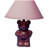 13" Tall Ceramic Table Lamp, Teddy Bear design with Pink finish, Linen Shade