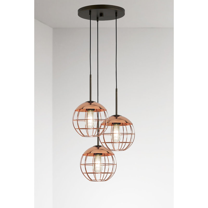 Luminaire suspendu en verre Melveen Globe, Cuivre poli