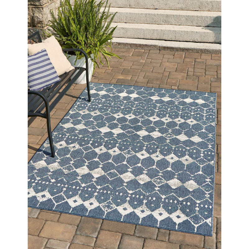 Outdoor Preen Area Rug Blue Color, Rectangle 4' x 6'