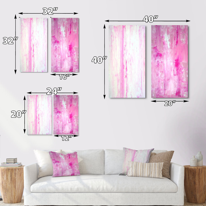 «Pink Abstract Art III», ensemble de 2 peintures sur toiles, Toile tendue, H 32 po x l 32 po x P 1 po