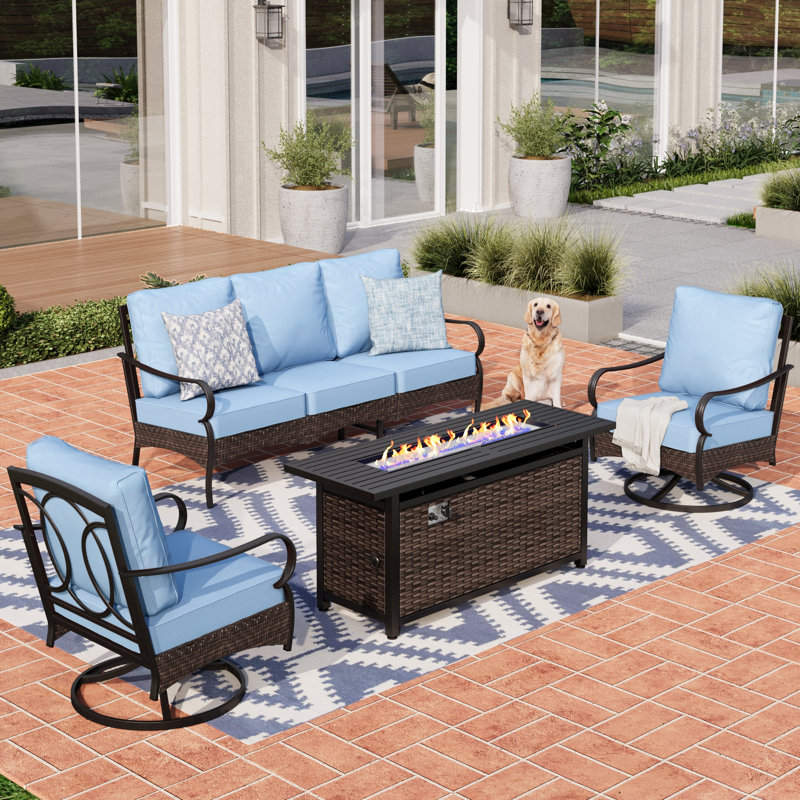 5 - Person Patio Conversation Set With Swiveling Lounge Chairs, Blue